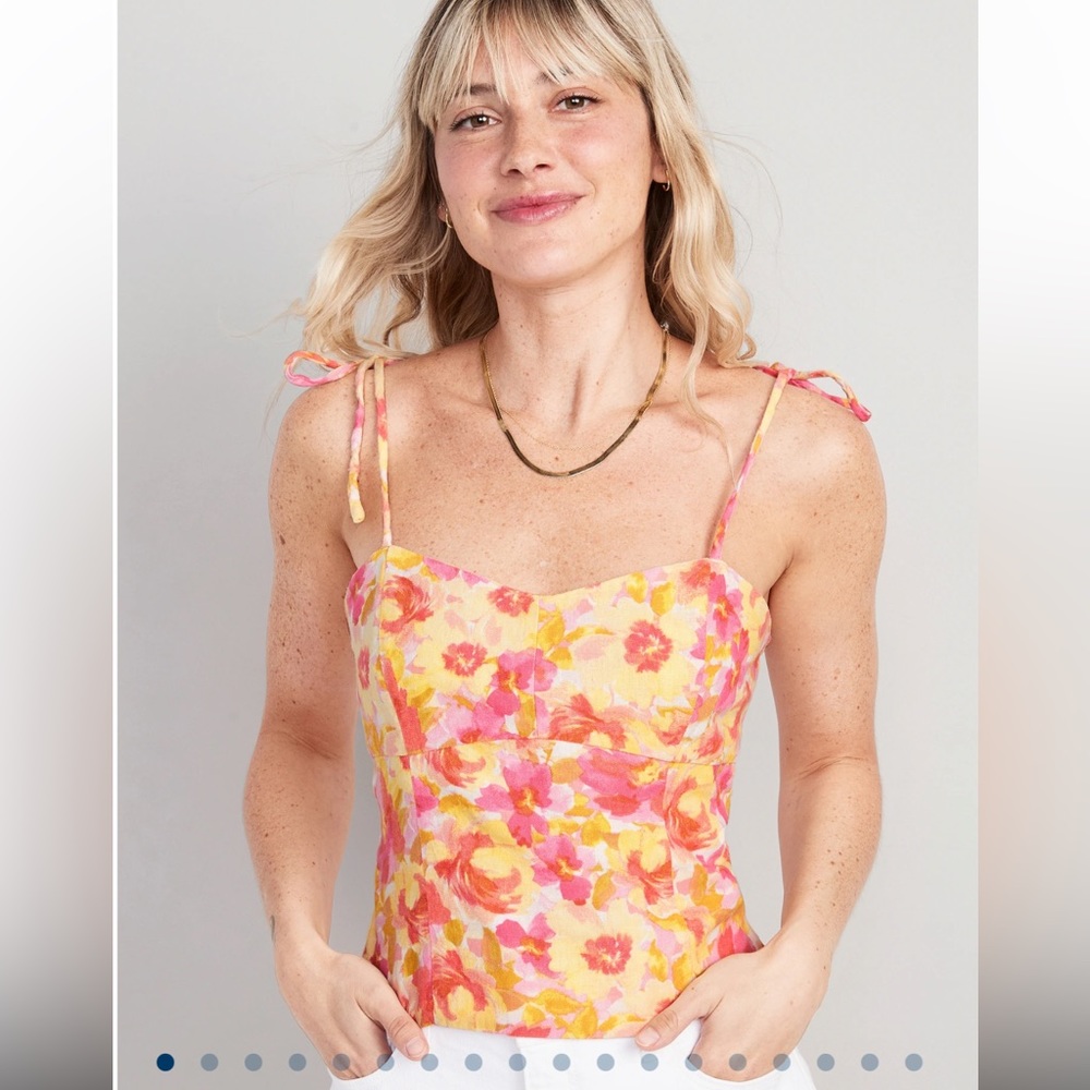 Fitted Linen-Blend Tie-Shoulder Cropped Cami Top for Women